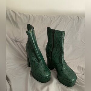 Green Snake Print Platform Ankle Boots